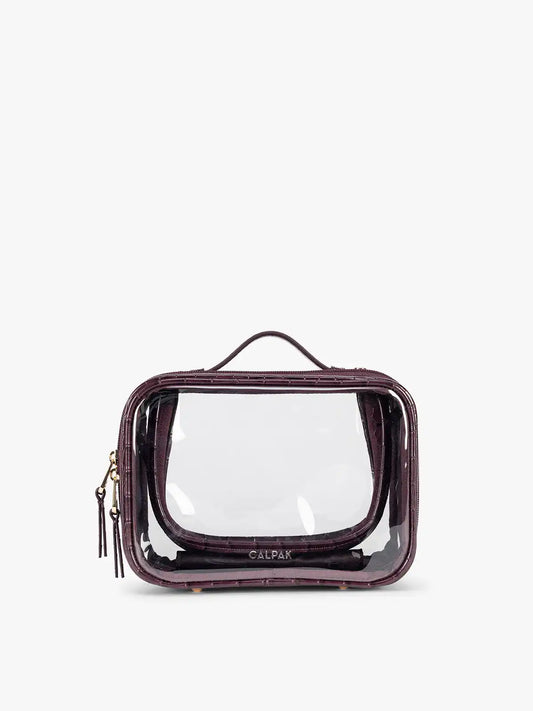 Small Clear Cosmetics Case in Croc-Embossed